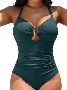 Classic Teal One-Piece Swimsuit with Front Keyhole. Never worn